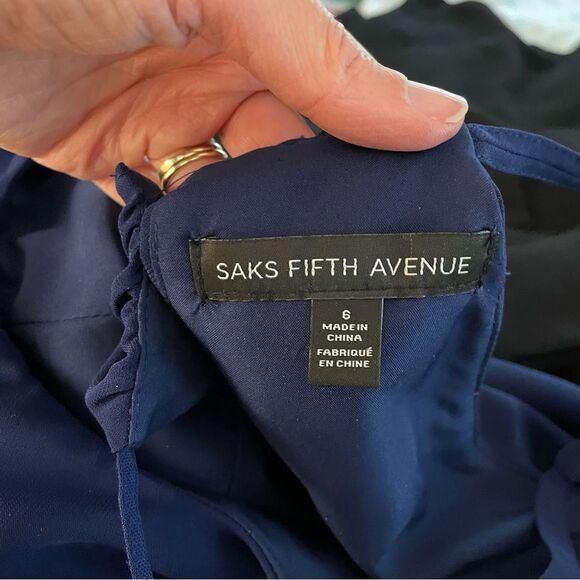 Saks Fifth Avenue Dress Halter High Low Sleeveless Chiffon Flowy Drapey Blue 6 - Picture 10 of 10